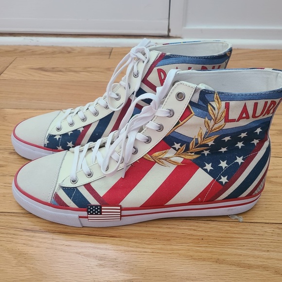 Polo Ralph Lauren Sneakers Men’s 14 Solomon II Chariots  Canvas America USA Flag - Picture 9 of 11